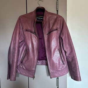 Women's Pink Leather Moto Jacket